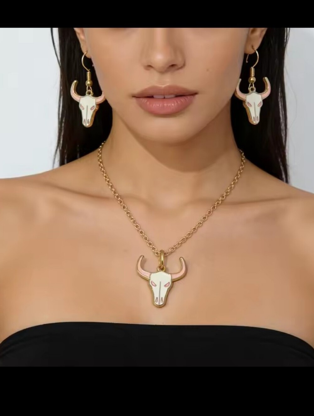 Western Earrings Necklace Set Women's Bull Head Jewelry New g16